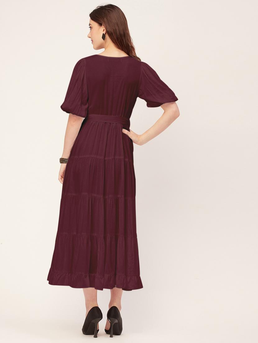 women solid overlap neck tiered dress - 20555386 - Standard Image - 3