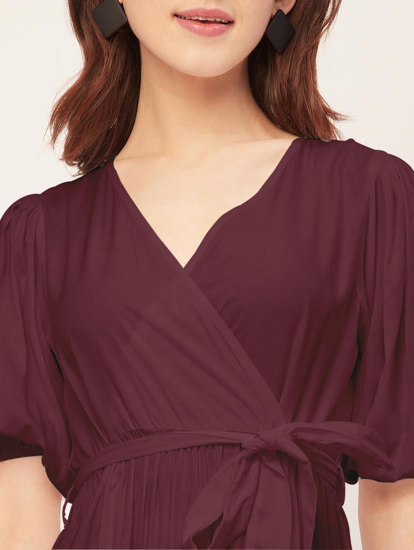 women solid overlap neck tiered dress - 20555386 - Standard Image - 5