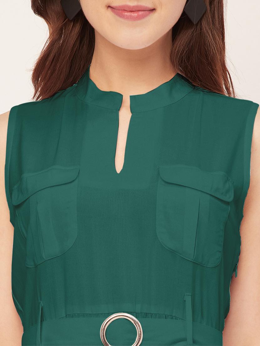 women solid mandarin neck belted dress - 20555416 - Standard Image - 5