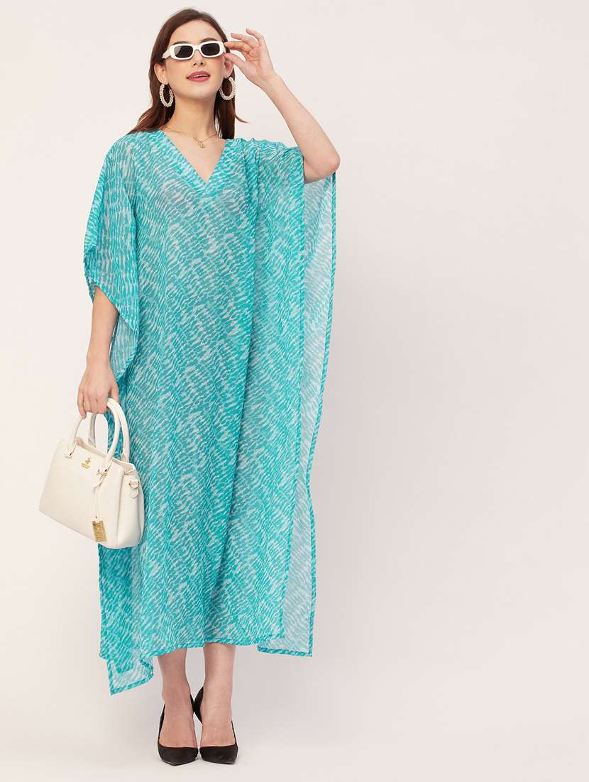 women turquoise green printed kaftan - 20555422 -  Zoom Image - 0