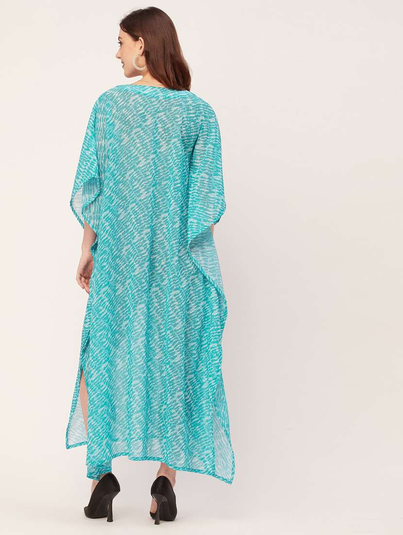 women turquoise green printed kaftan - 20555422 -  Standard Image - 3
