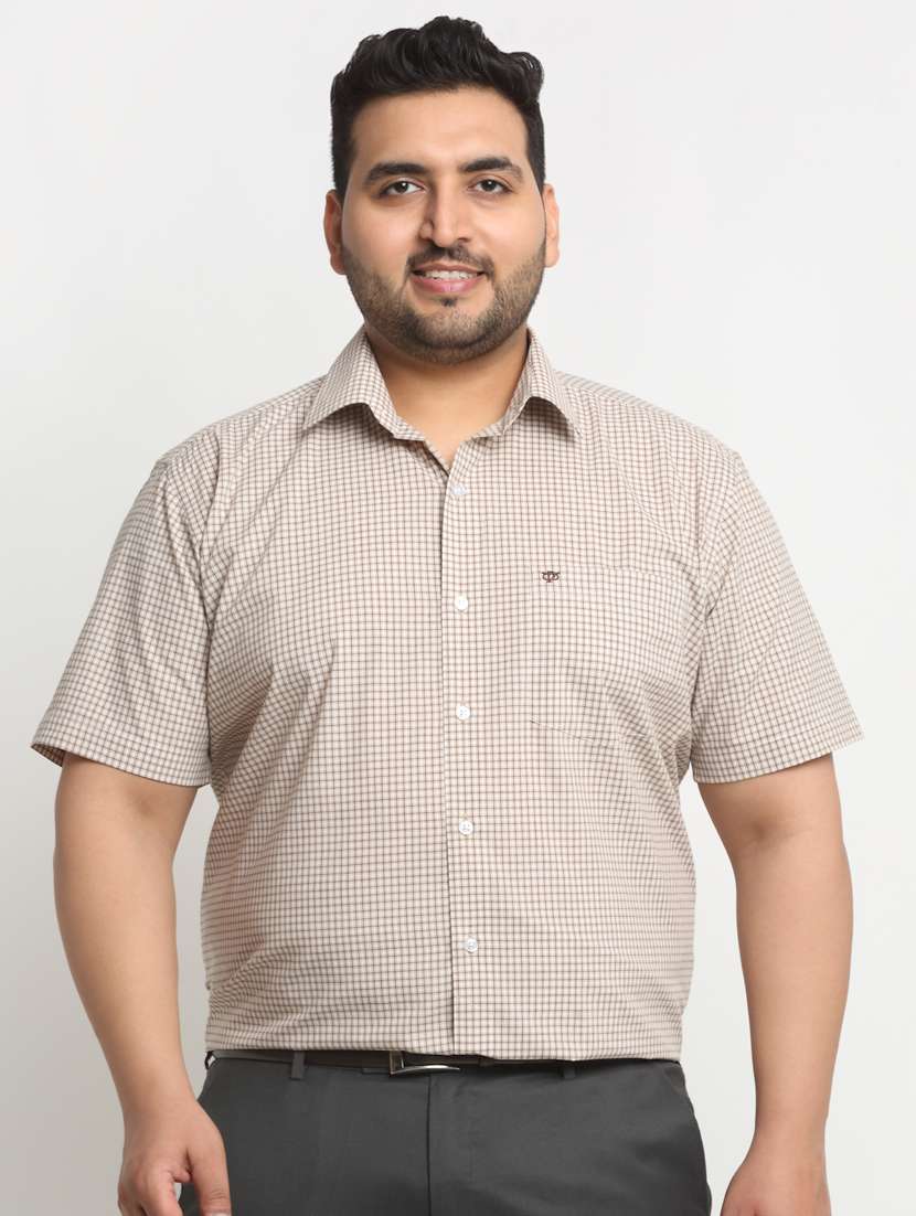 beige checks cotton casual shirt