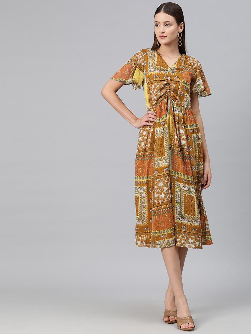 yellow georgette aline dress - 20556362 - Standard Image - 3