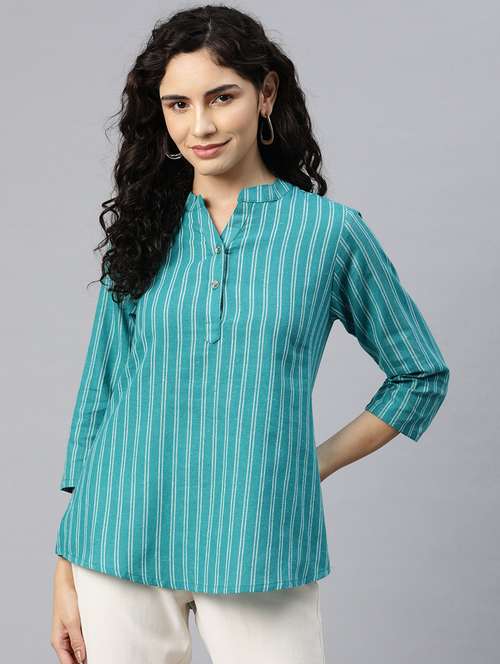 women blue regular fit printed top - 20556393 -  Standard Image - 0