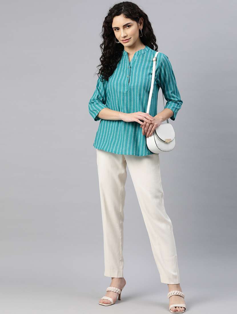 women blue regular fit printed top - 20556393 - Standard Image - 3