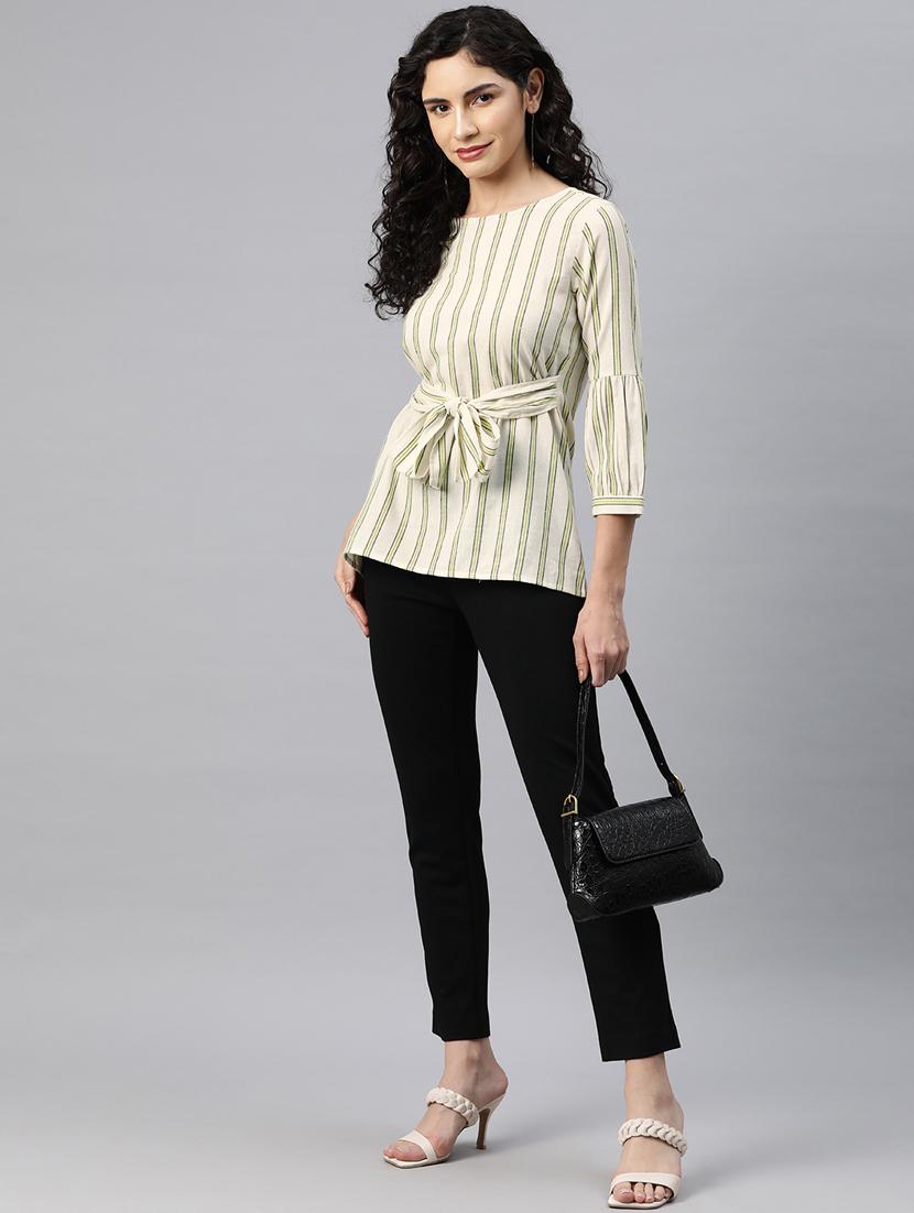 women striped top with tie up - 20556401 - Standard Image - 3