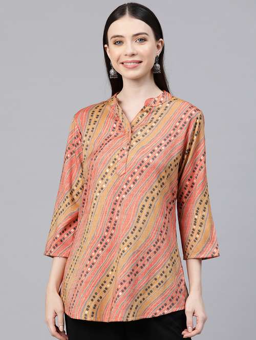 orange rayon aline kurti - 20556430 -  Standard Image - 0