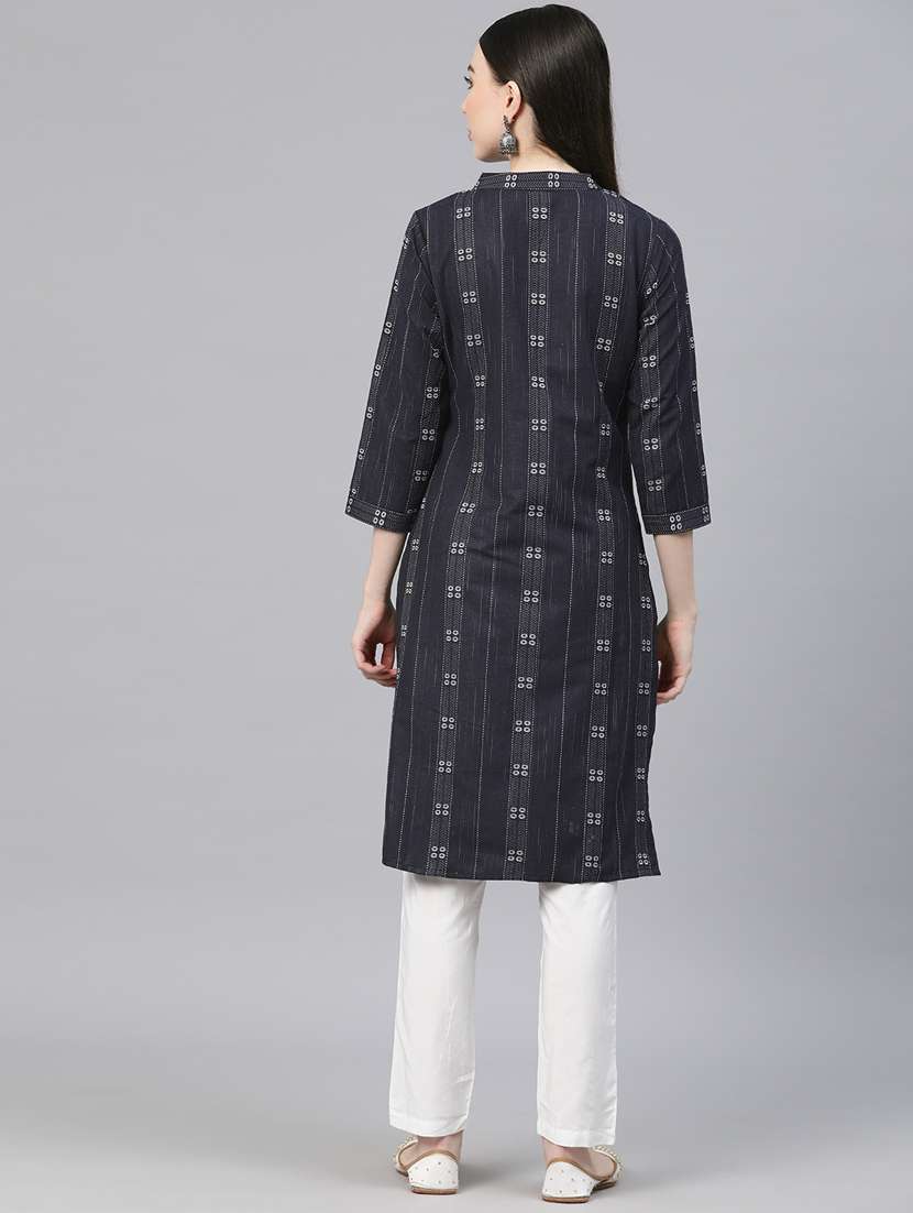 women navy blue self design straight kurta - 20556445 -  Standard Image - 3