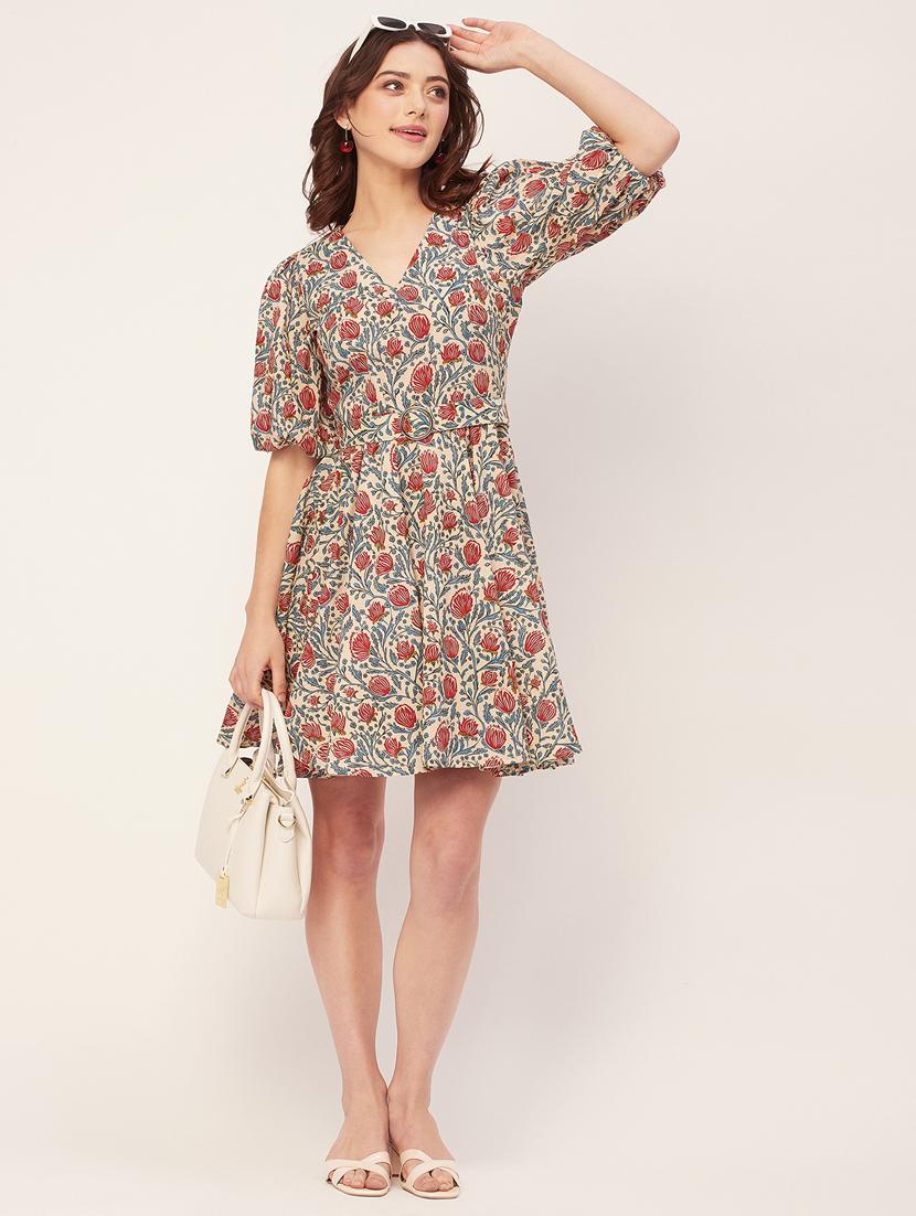women ethnic floral printed fit & flare dress - 20560598 - Standard Image - 3