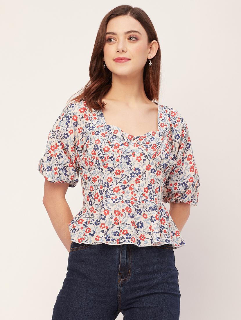 women floral printed peplum top - 20560615 - Zoom Image - 0