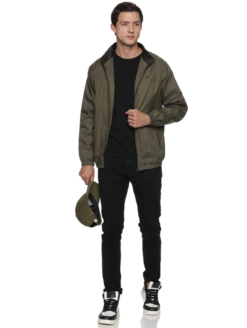 olive lycra blend casual jacket - 20560665 - Standard Image - 3