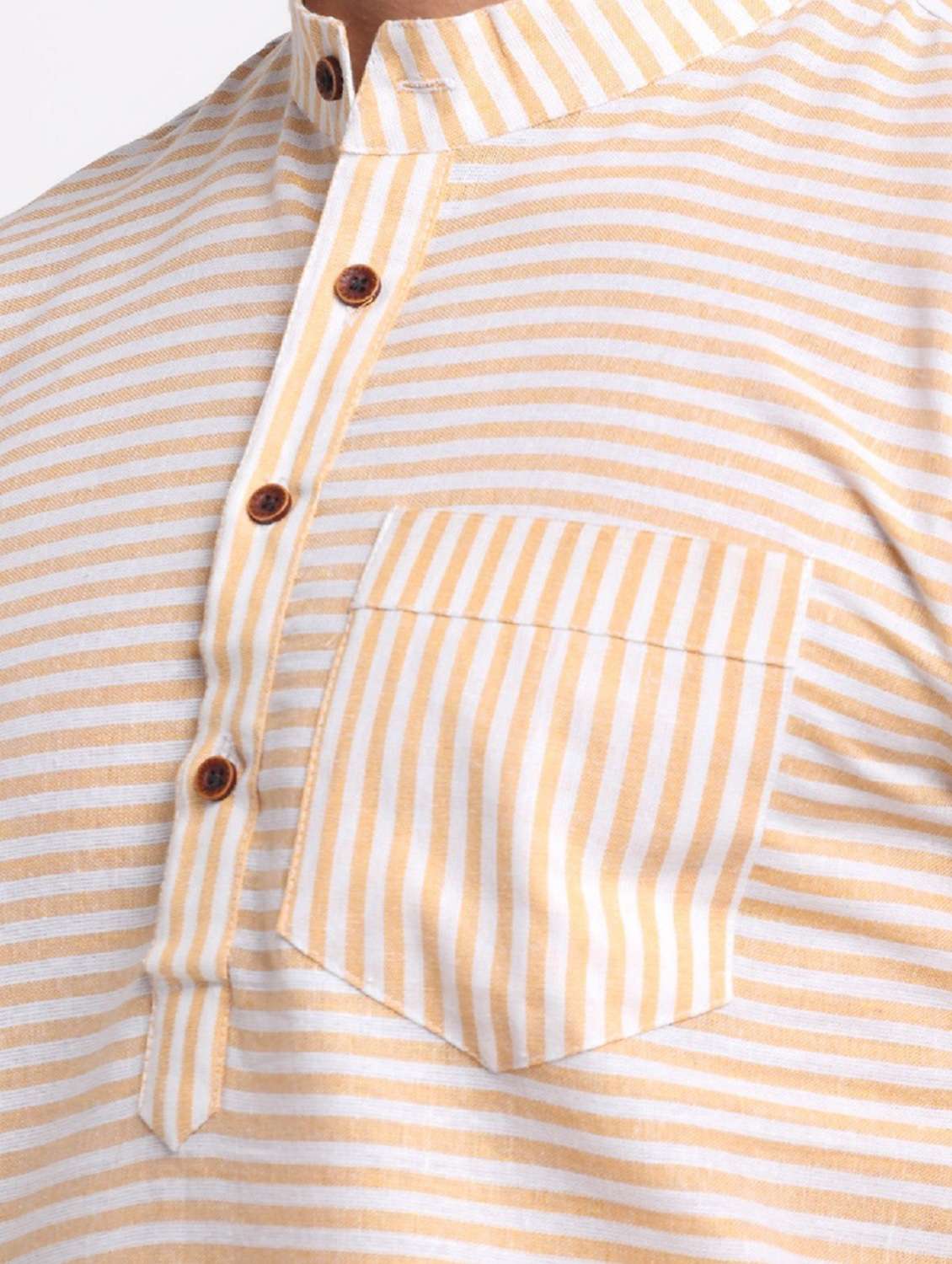men yellow & white striped long kurta - 20560878 -  Standard Image - 3
