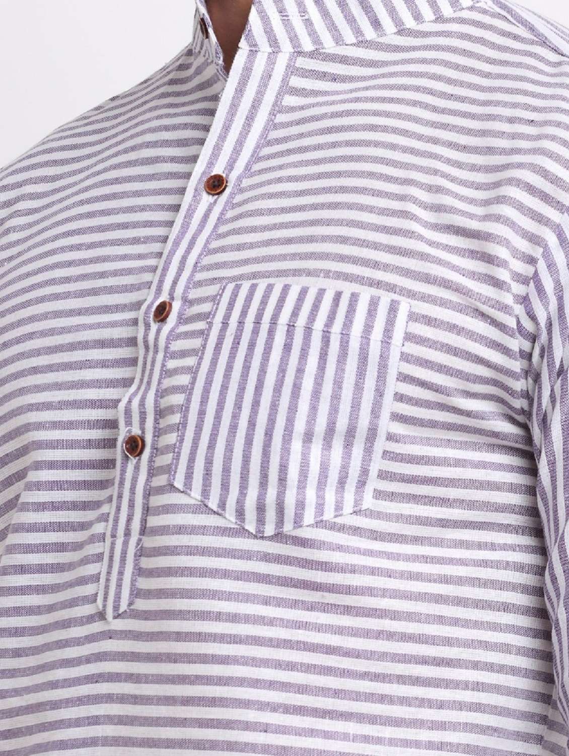 men purple & white striped long kurta - 20560882 -  Standard Image - 3