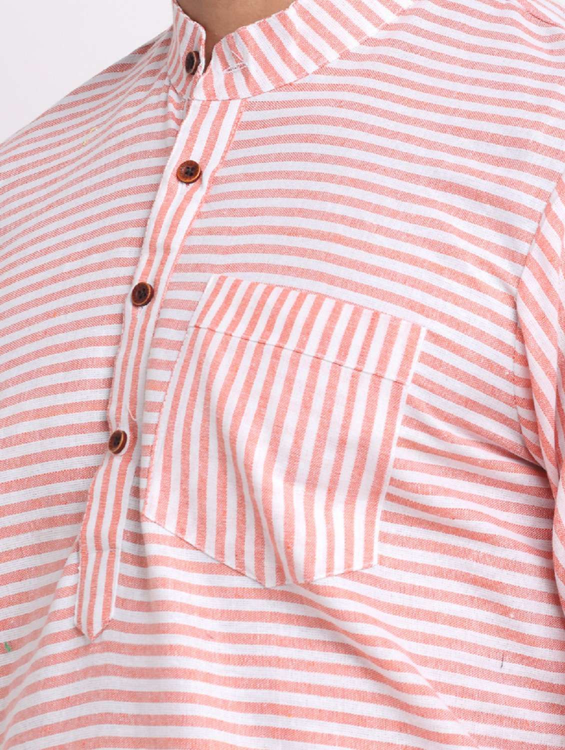 men peach & white striped long kurta - 20560884 -  Standard Image - 3