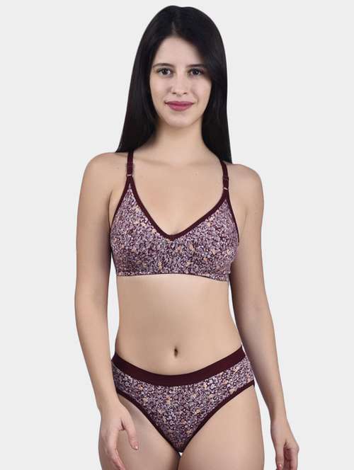 brown cotton blend bras and panty set - 20560904 - Standard Image - 0
