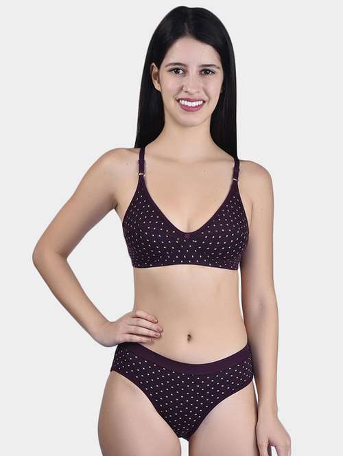 purple cotton blend bras and panty set - 20560906 -  Standard Image - 0