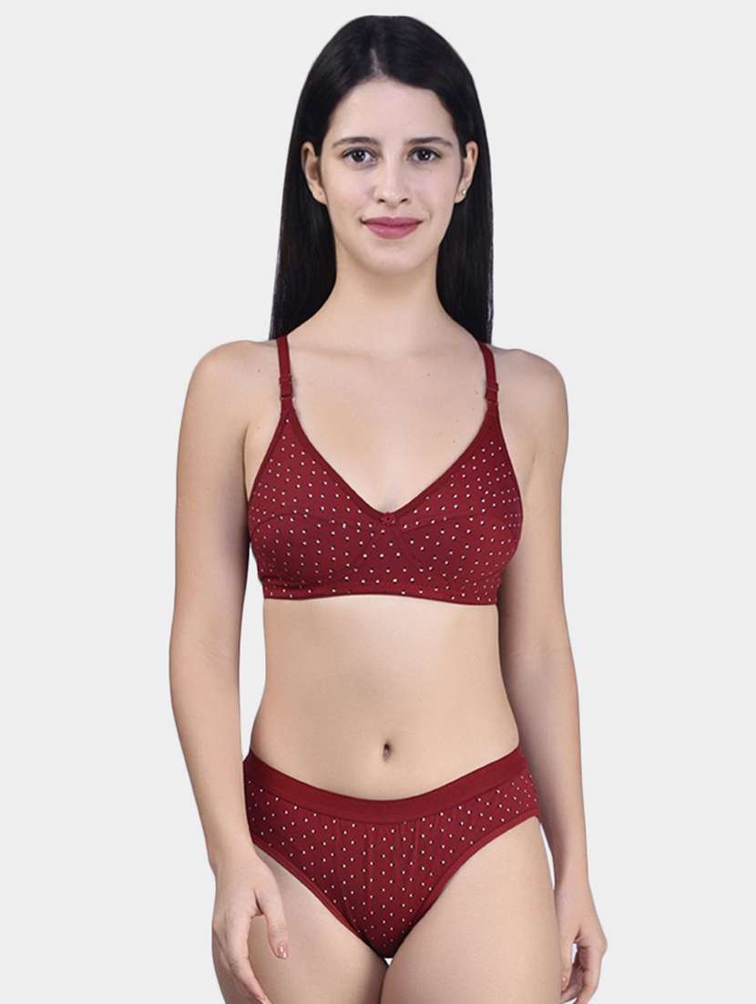 maroon cotton blend bras and panty set - 20560907 -  Zoom Image - 0