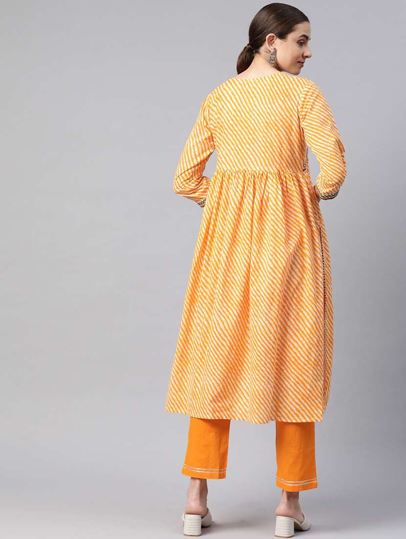 women leheriya print cotton kurta pant set - 20561779 -  Standard Image - 3