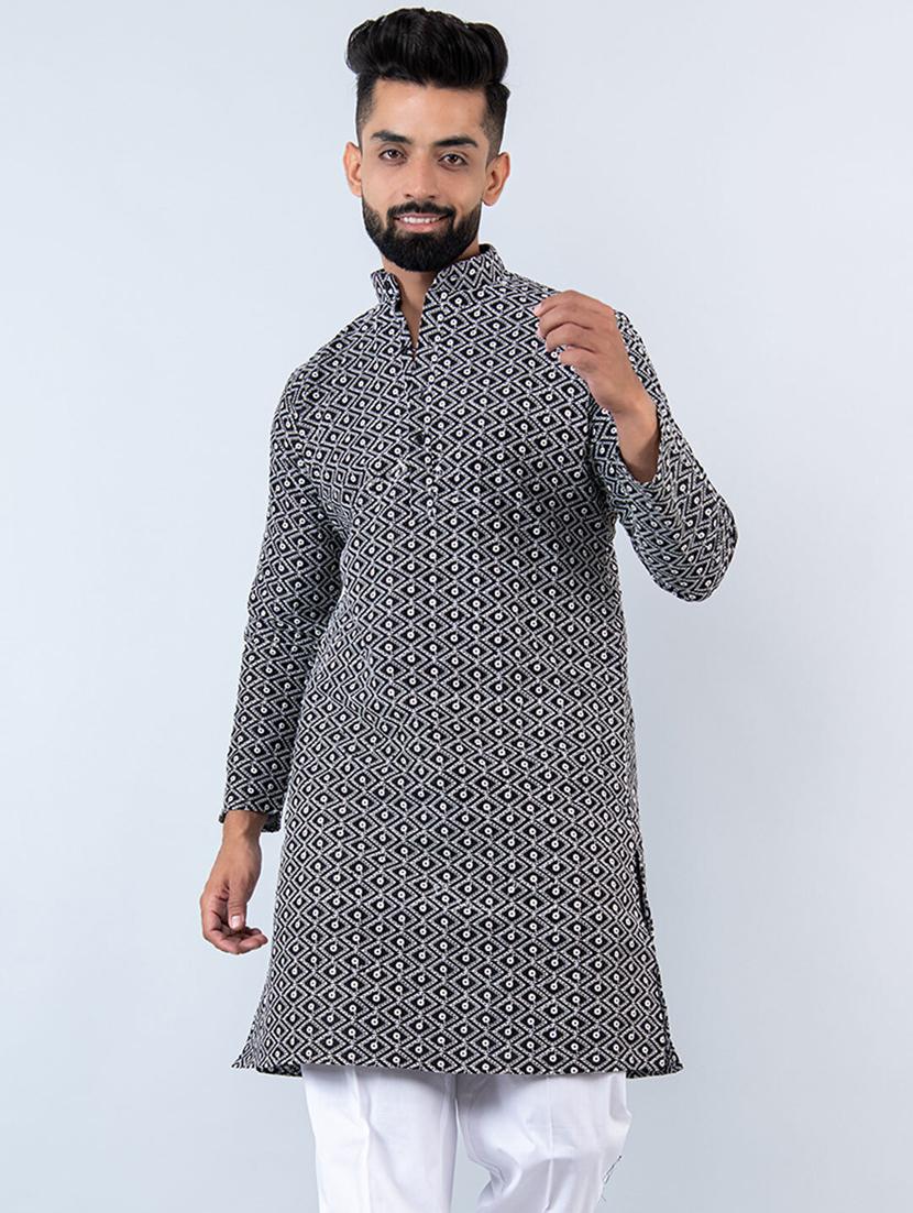 men black embroidered long kurta - 20561924 - Zoom Image - 0