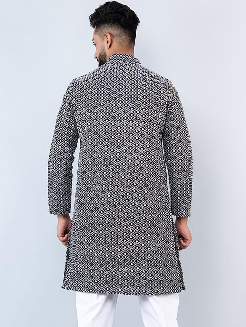 men black embroidered long kurta - 20561924 - Standard Image - 3