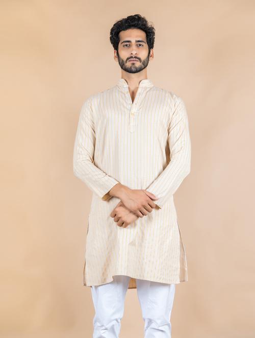 men beige striped long kurta - 20561998 - Standard Image - 0