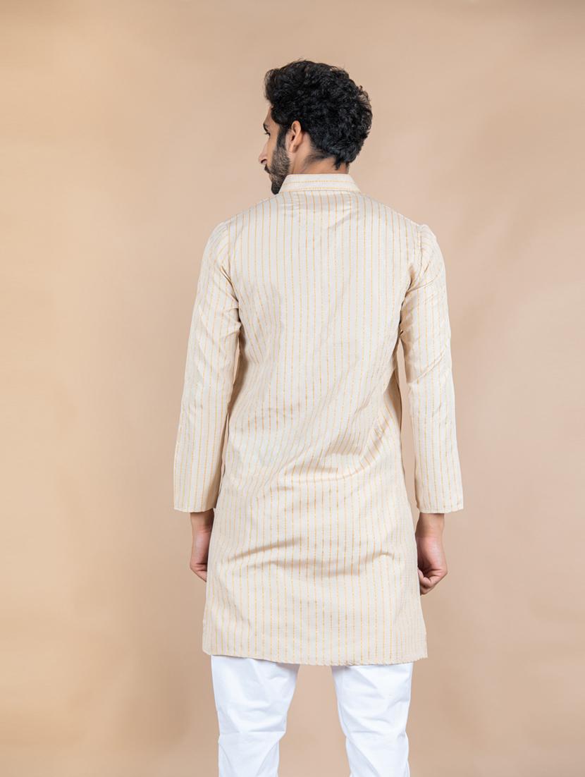 men beige striped long kurta - 20561998 - Standard Image - 3