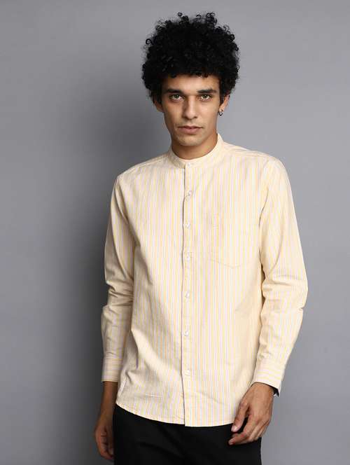 men mandarin collar striped casual shirt - 20562377 - Standard Image - 0