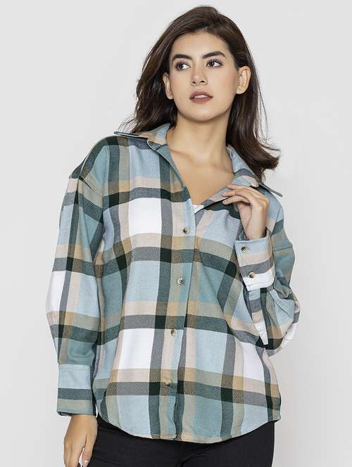 multi colored checkered oversized shirt - 20562548 -  Standard Image - 0