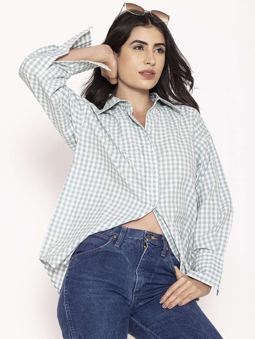 women checkered oversized shirt