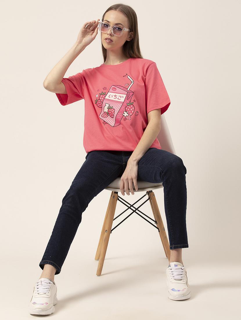 women's chest print crew neck t-shirt - 20562598 - Standard Image - 3