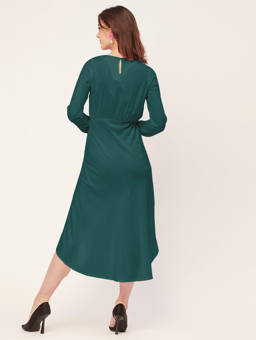 women solid detailed sleeves high low dress - 20563043 - Standard Image - 3
