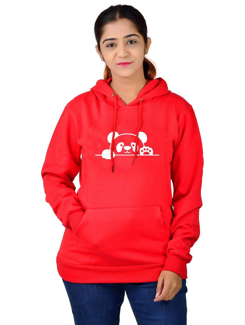 women chest print hooded sweatshirt