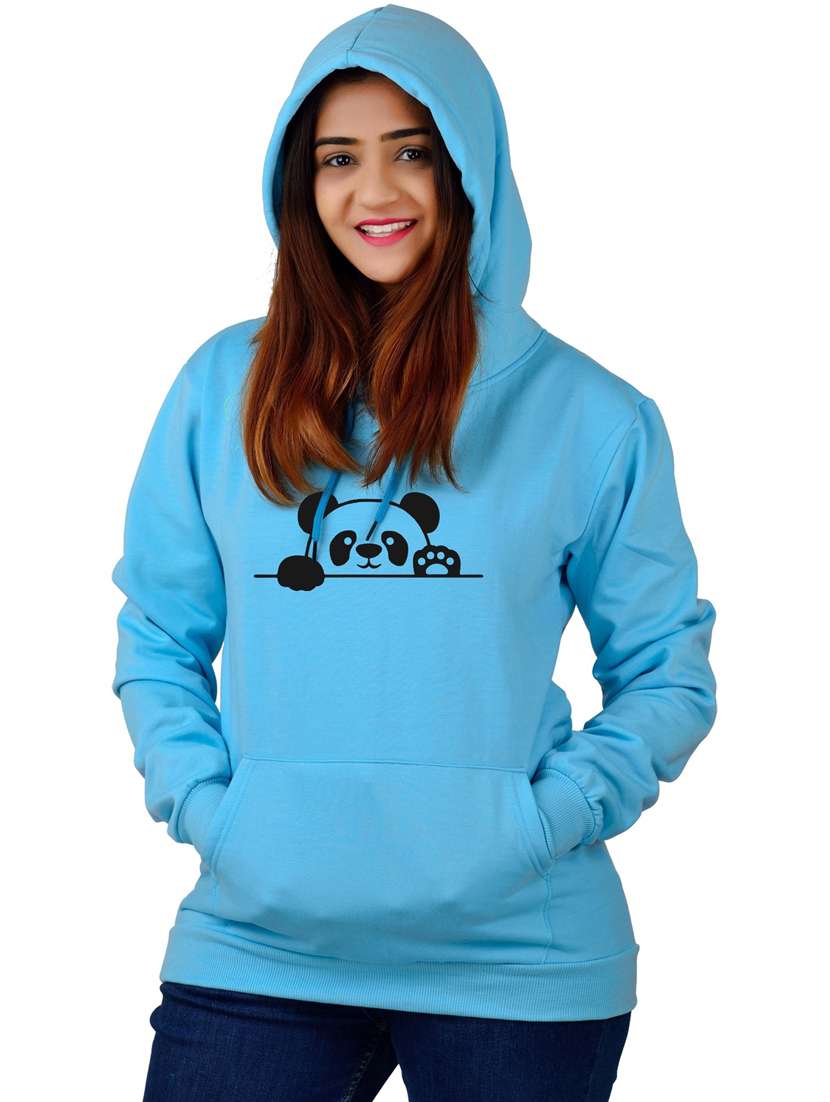 women chest print hooded sweatshirt