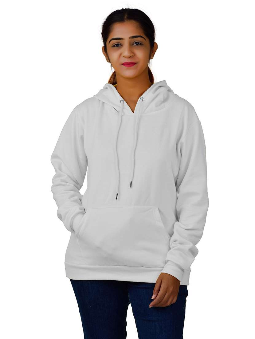 women solid white hooded sweatshirt