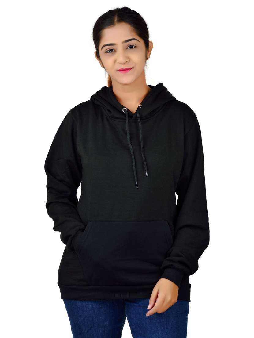women solid black hooded sweatshirt