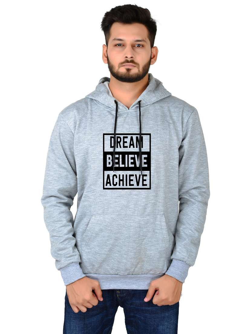 men grey melange typographic hooded sweatshirt - 20564670 - Zoom Image - 0