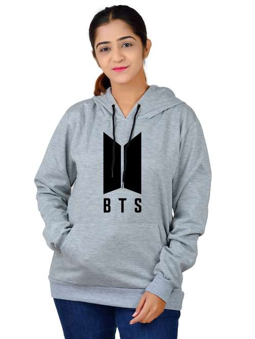 women grey melange graphic hooded sweatshirt - 20564720 -  Standard Image - 0