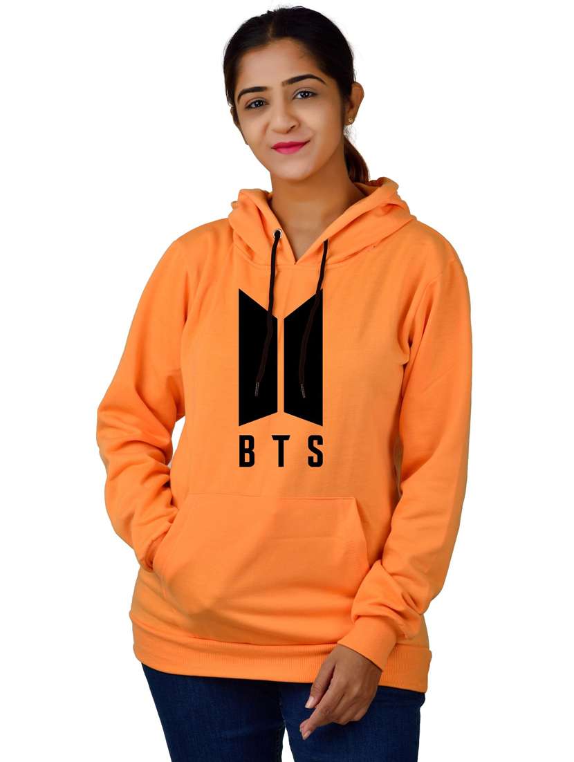women orange graphic hooded sweatshirt