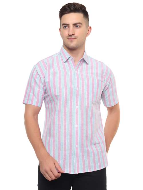 light blue & pink collared casual shirt - 20564992 - Standard Image - 0