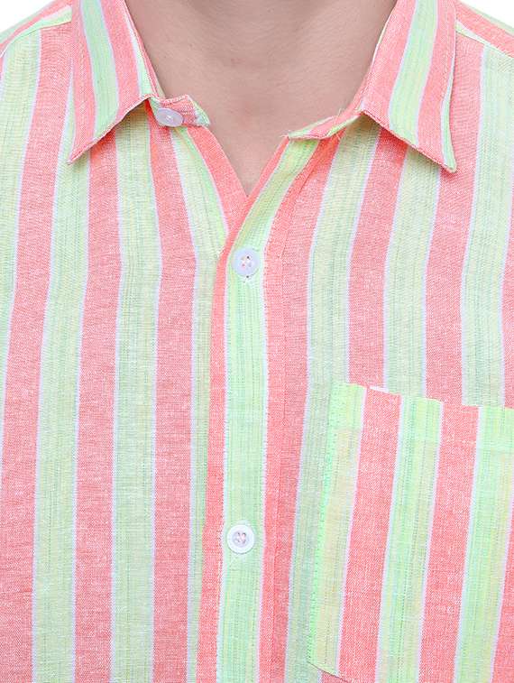 orange & pink striped casual shirt - 20564994 - Standard Image - 3