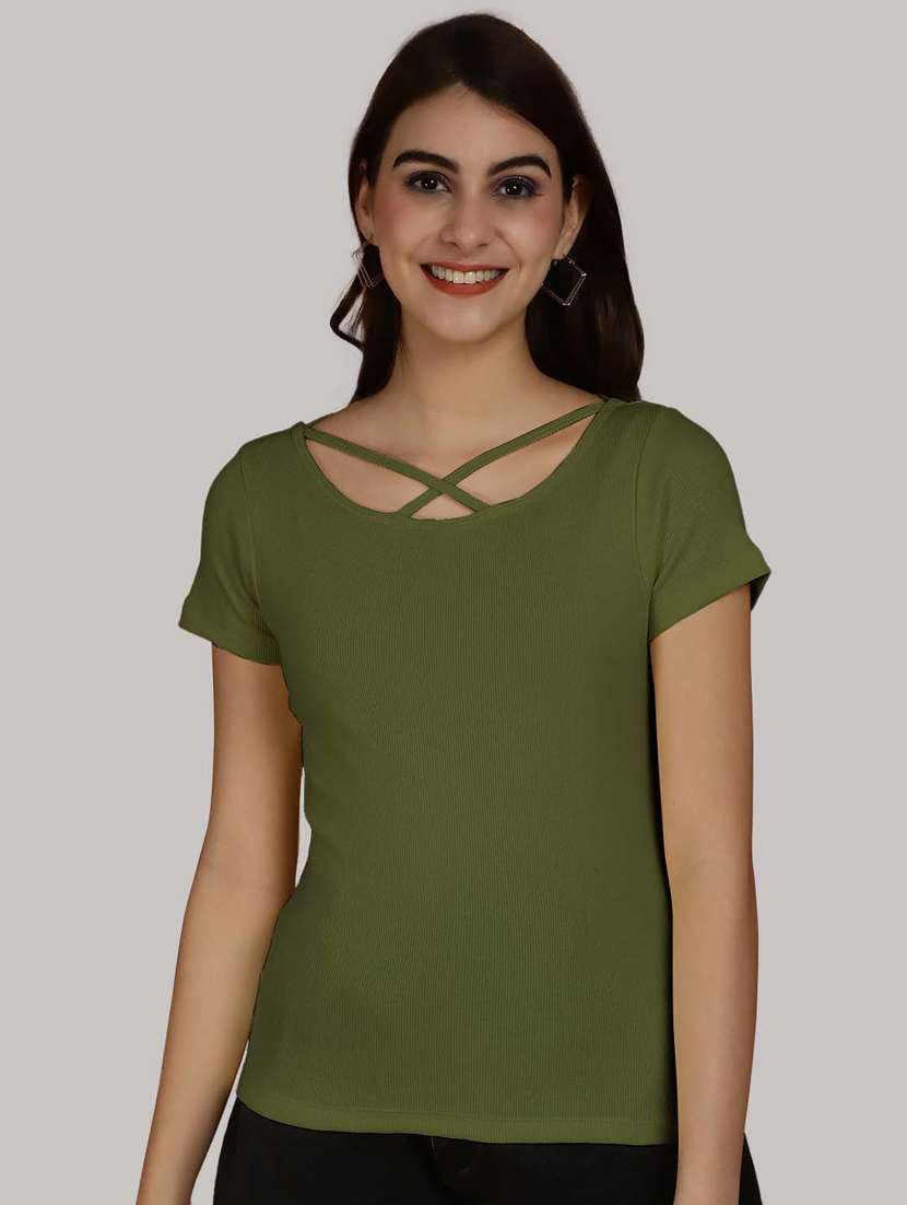 olive cotton regular top - 20565040 - Zoom Image - 0