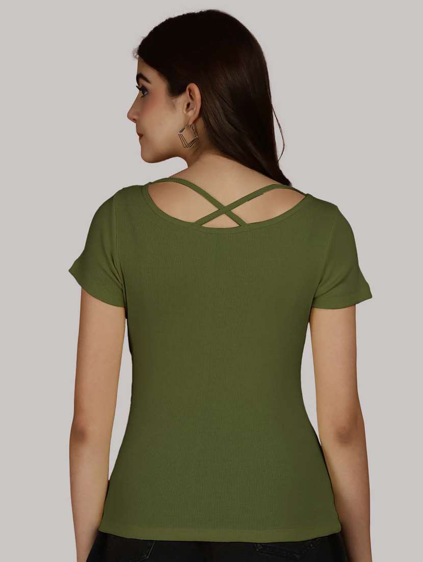 olive cotton regular top - 20565040 - Standard Image - 3