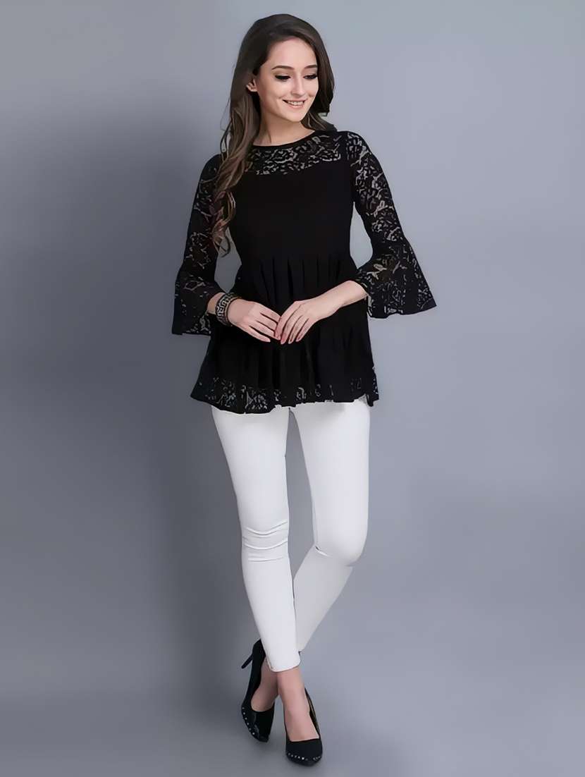 women solid bell sleeve flared tunic - 20565760 -  Standard Image - 3