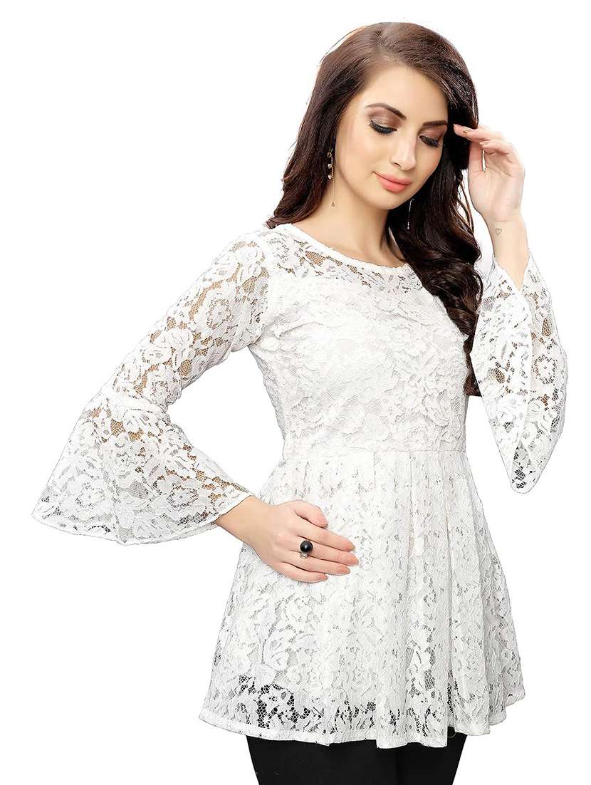 Women Bell Sleeved Lace Work A Line Tunic