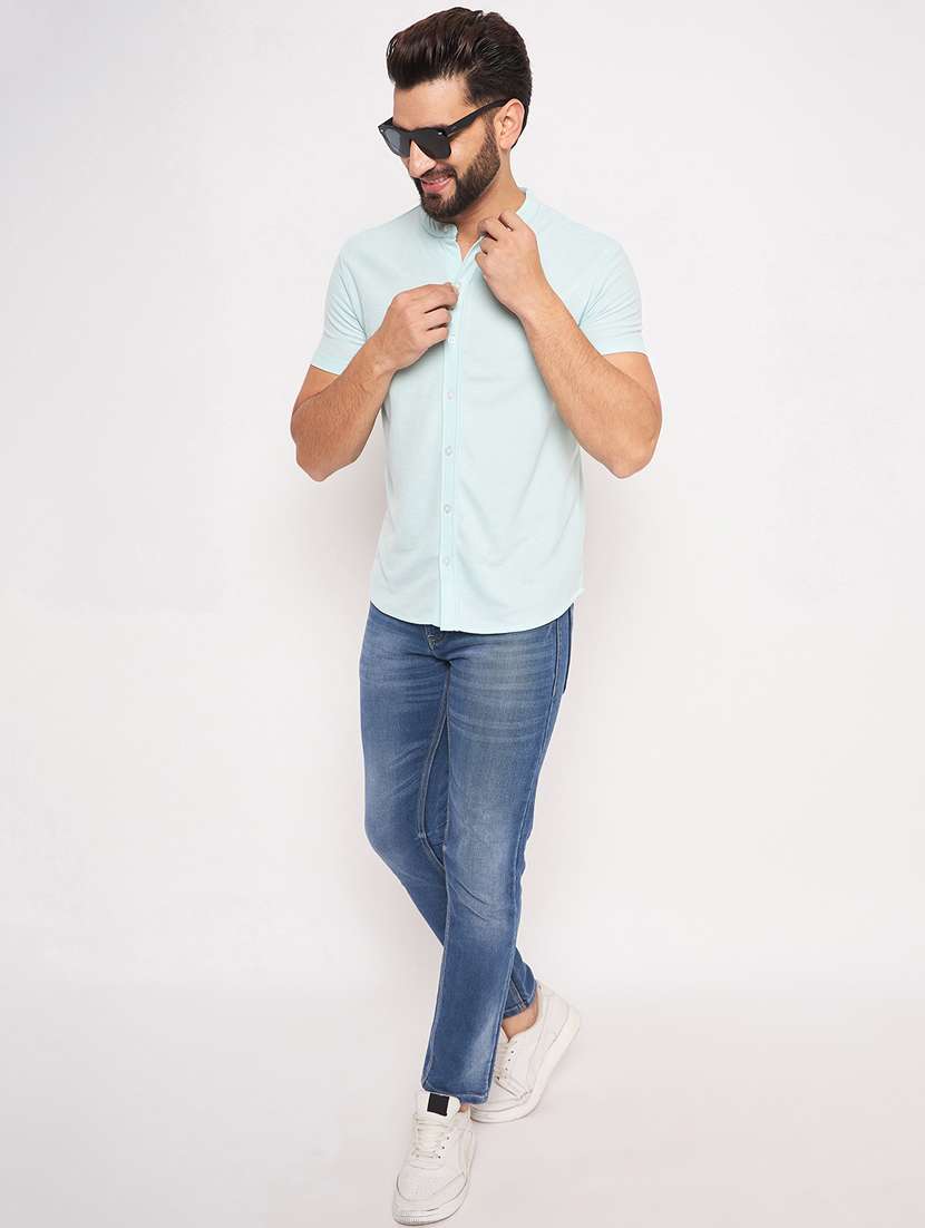 men light blue solid casual shirt - 20565811 -  Standard Image - 3