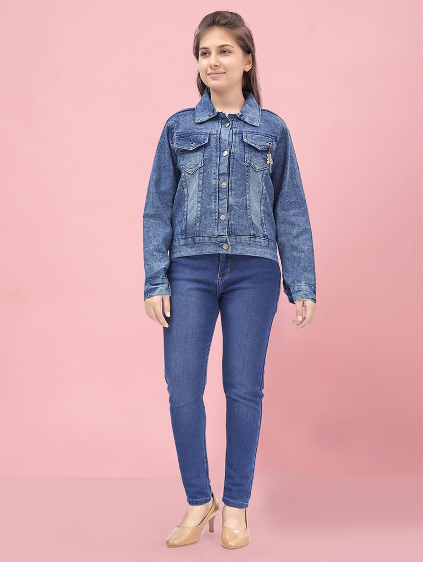 girl blue long sleeve denim jacket - 20567449 - Zoom Image - 0