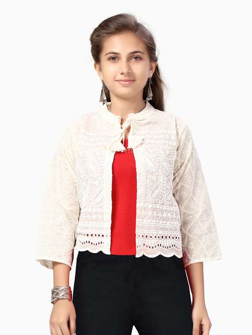 girls self design open front jacket - 20567455 -  Standard Image - 0