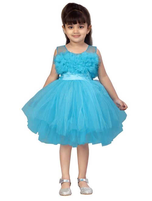 girls round neck self-design frock - 20567810 - Standard Image - 0