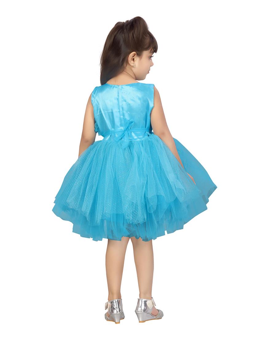 girls round neck self-design frock - 20567810 - Standard Image - 3
