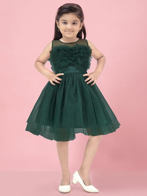 girls round neck self-design frock - 20567811 -  Standard Image - 0